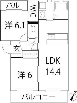 ブエナカーサ初生(2LDK/2階)の間取り写真
