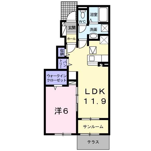 グランシャリオ V(1LDK/1階)の間取り写真