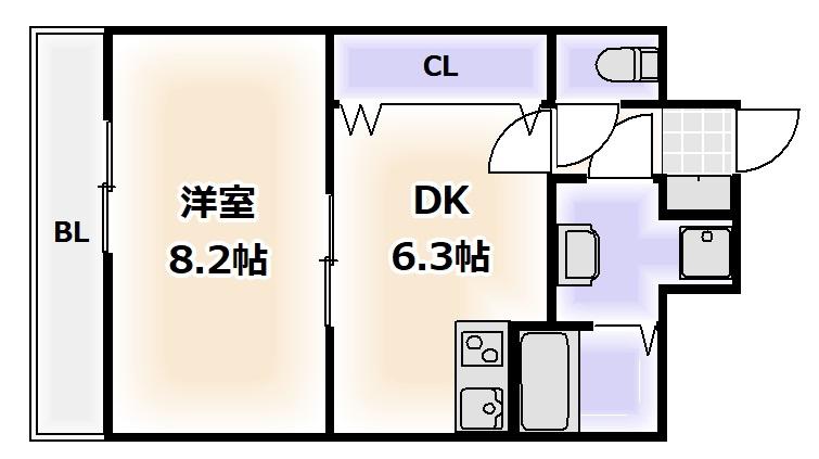 フィレンツェ難波南(1DK/9階)の間取り写真