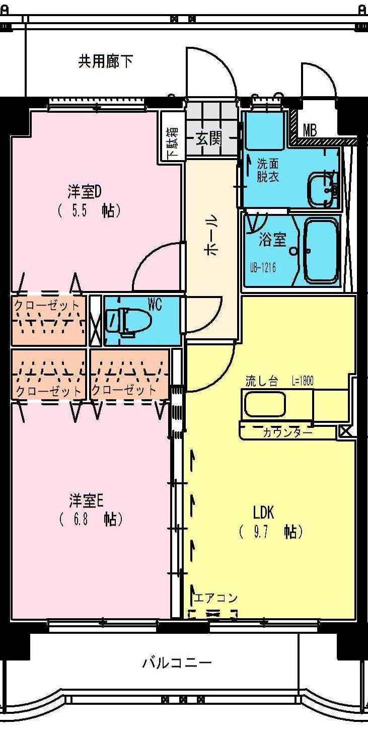 ヴィブァン大橋(2LDK/2階)の間取り写真