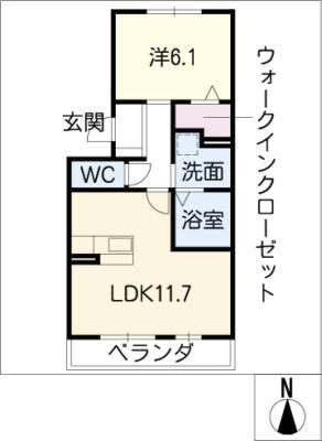 LIFE伝治山(1LDK/2階)の間取り写真