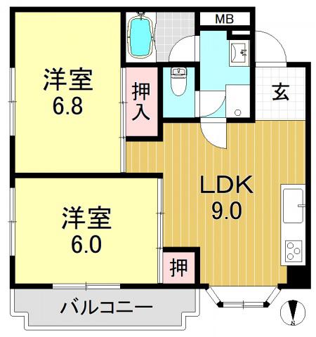 フリード平野(2LDK/4階)の間取り写真
