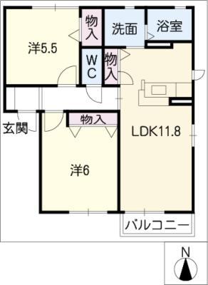 ルミエール高見(2LDK/1階)の間取り写真