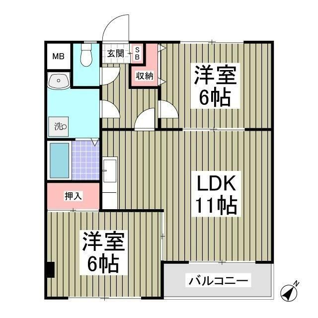 シーサイドハイムカトウI(2LDK/1階)の間取り写真