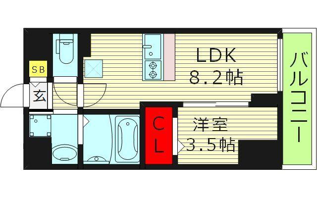 アドバンス大阪メルディア(1LDK/6階)の間取り写真