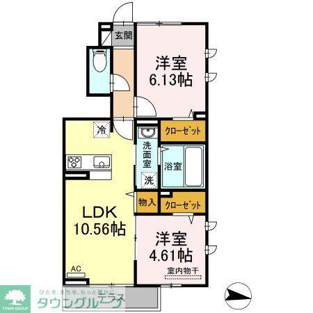 ソレイユ三原台 A(2LDK/1階)の間取り写真