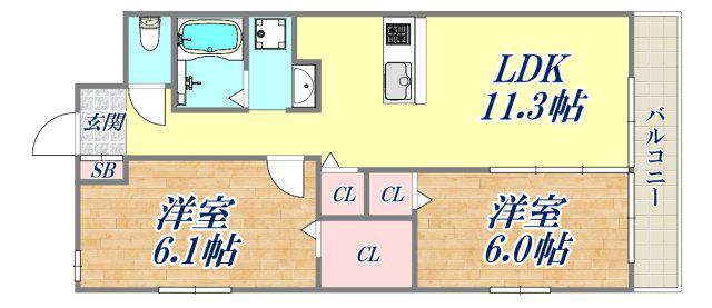  ワコーレヴィータ塚口(2LDK/1階)の間取り写真