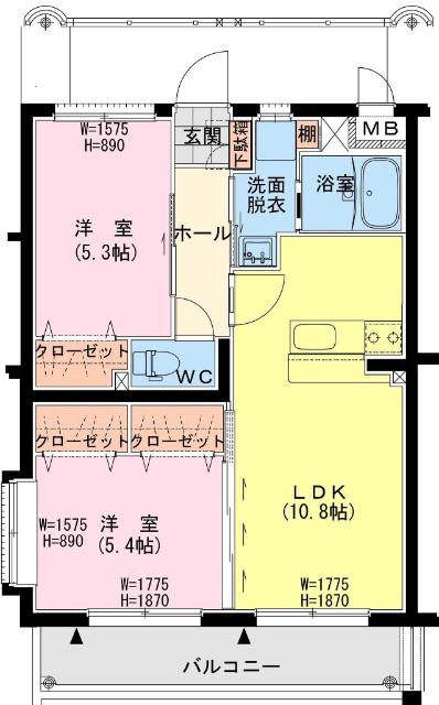 ユーミー岡富(2LDK/4階)の間取り写真