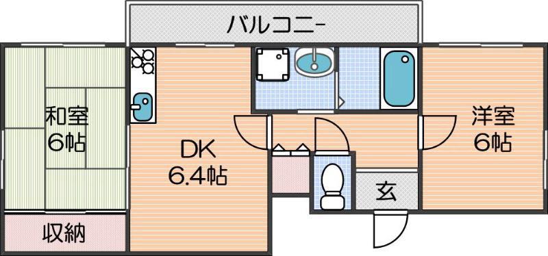 南海本線 天下茶屋駅 徒歩6分 4階建 築31年(2DK/4階)の間取り写真