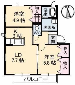 グランドレガシ一D棟(2LDK/1階)の間取り写真