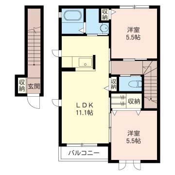 ノースエッジ シャーメゾン(2LDK/2階)の間取り写真