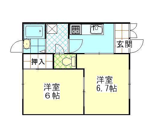 グリーンハイツ天王D(2K/1階)の間取り写真