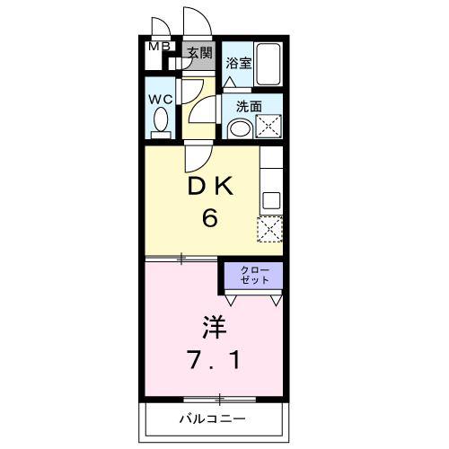 アンプルールリーブルWING(1DK/2階)の間取り写真