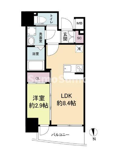 セレニテ天満橋アリア(1LDK/11階)の間取り写真
