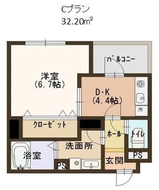 CASA大濠西(1DK/4階)の間取り写真