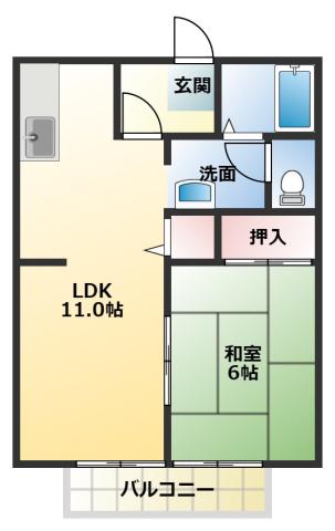 ロワールI(1LDK/2階)の間取り写真