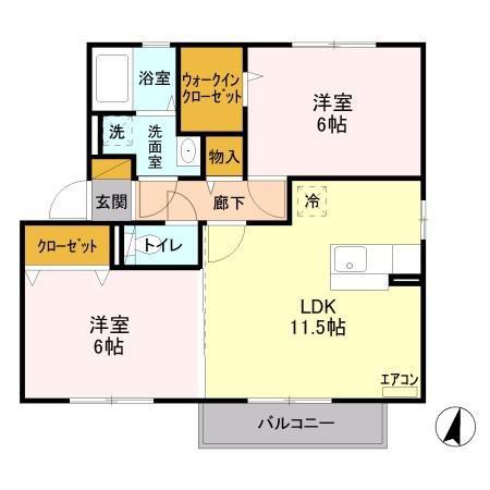 グランベルク C(2LDK/2階)の間取り写真
