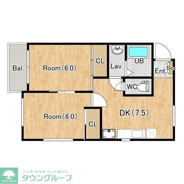 ジーライズ調布染地(2DK/3階)の間取り写真