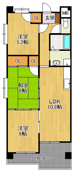 ハーゲンベルグ立花(3LDK/3階)の間取り写真
