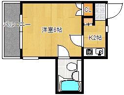 エステート中広(1K/1階)の間取り写真