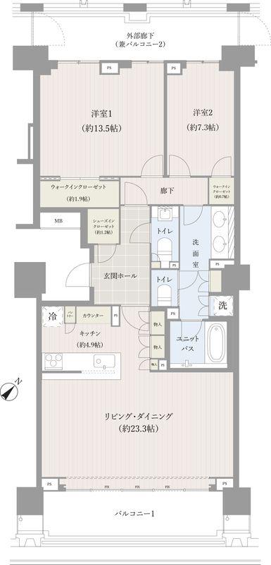 ザ・パークハウス グラン 千鳥ヶ淵(2LDK/9階)の間取り写真