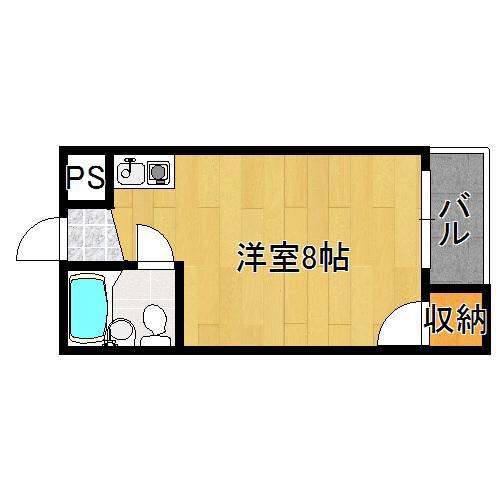 キングスアベニュー流町B棟(ワンルーム/2階)の間取り写真