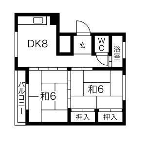 マンションヒロタB(2DK/2階)の間取り写真