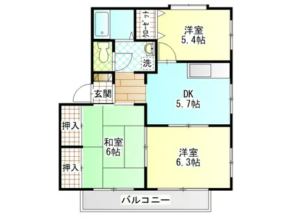 ドミール城山III(3DK/2階)の間取り写真