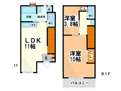 アトランタローズイン(2LDK/地下階)の間取り写真