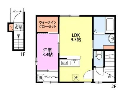 スモーレIIIB(1LDK/2階)の間取り写真