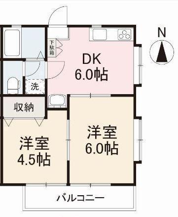 サンハイツG・H・I・J・K(2DK/2階)の間取り写真