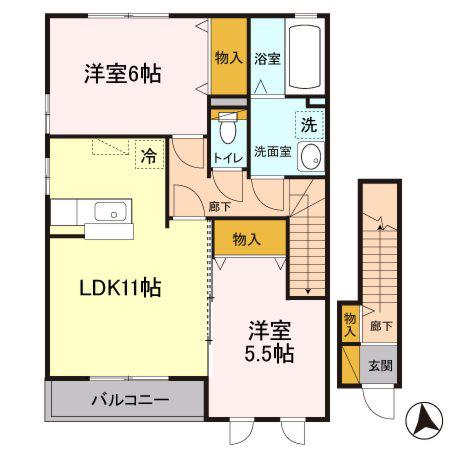 イエローアイリスB(2LDK/2階)の間取り写真
