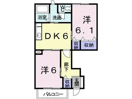カリーノ・コスモスB(2DK/1階)の間取り写真