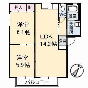 グランシード加藤 B棟(2LDK/2階)の間取り写真