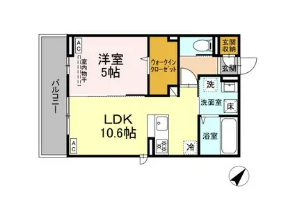 ディアライズ久米中央(1LDK/1階)の間取り写真