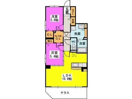 サニーコート津福(2LDK/2階)の間取り写真