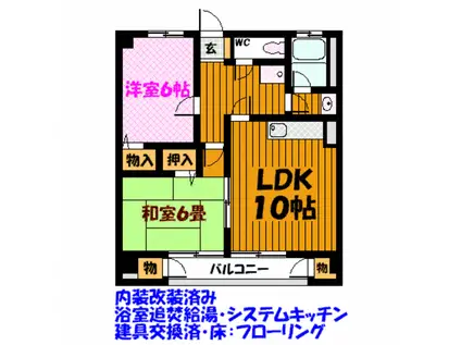 北條マンション(2LDK/4階)の間取り写真
