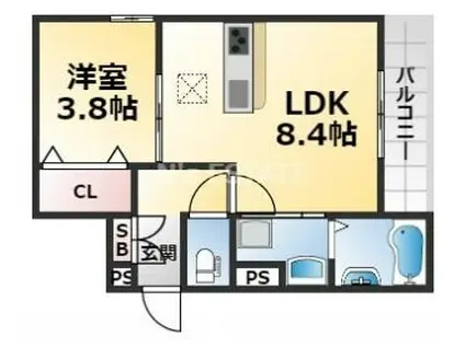 THE CROSS(1LDK/2階)の間取り写真