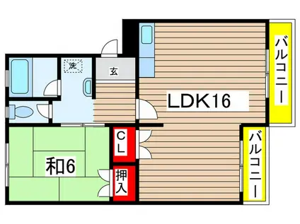 五軒家ハイツA棟(1LDK/2階)の間取り写真