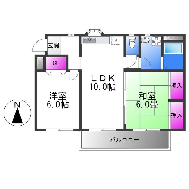 ハピネス2000(2LDK/2階)の間取り写真