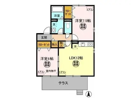 ROYALGARDENCASAHARA(2LDK/1階)の間取り写真