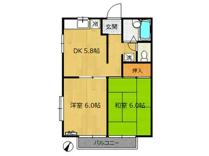 シャトレ六実(2DK/1階)の間取り写真