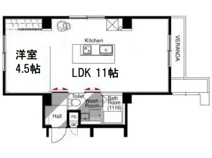 地下鉄四つ橋線 肥後橋駅 徒歩6分 7階建 築50年(1LDK/2階)の間取り写真