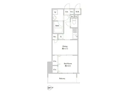 ルクレ東上野レジデンス(1DK/7階)の間取り写真