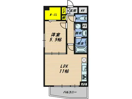 GLAND-PLACE京橋(1LDK/4階)の間取り写真
