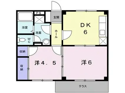 エーデルハイム(2DK/1階)の間取り写真