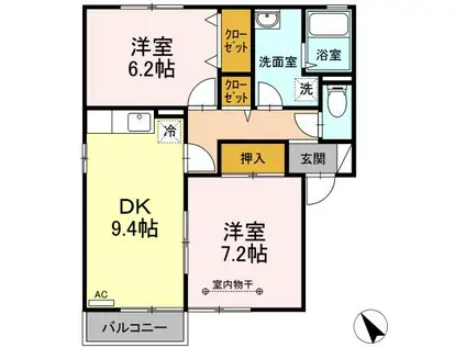 メゾン・ド・クレール A(2DK/2階)の間取り写真