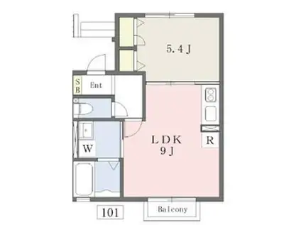 シャンブル B棟(1LDK/1階)の間取り写真