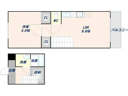 トリアノン東中浜(1LDK/2階)の間取り写真