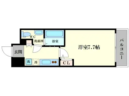 ラシュレエグゼ難波南(1K/4階)の間取り写真